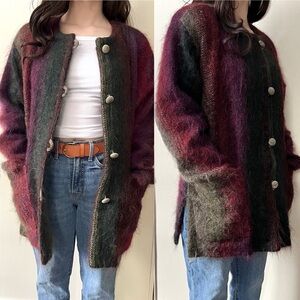Vintage Mohair & Wool Multicoloured Oversized Shacket / Cardigan Coat Made in 🇨🇦